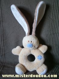 Doudou Lapin Jollybaby Beige carrés bleus Hochet lapin bloupi