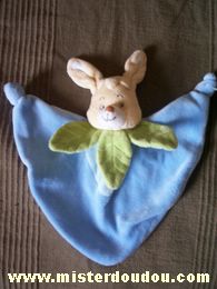 Doudou Lapin Jollybaby Bleu feuilles veres 