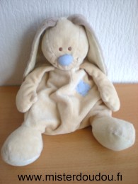 Doudou Lapin Jollybaby Bloupi beige marron piece bleue Grand modele