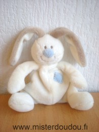 Doudou Lapin Jollybaby Bloupi écru nez et pièce bleu 