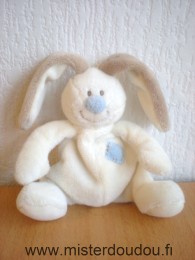 Doudou Lapin Jollybaby Bloupi écru nez et pièce bleu 