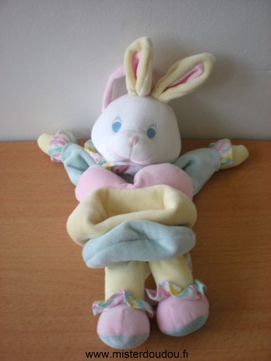 Doudou Lapin Jollymex Bleu jaune rose 