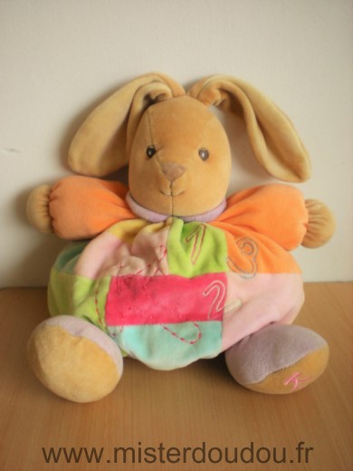 Doudou Lapin Kaloo Beige orange bleu rose 123 Une tache de feutre marron sur la main et une sur l oreille