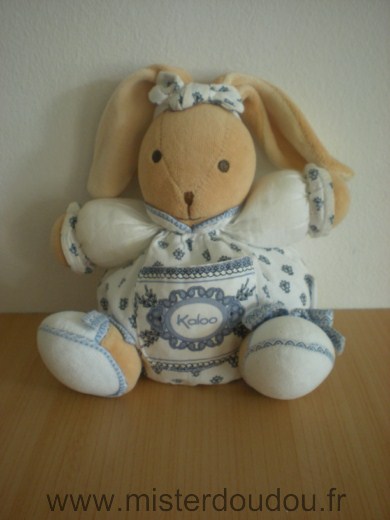 Doudou Lapin Kaloo Blanc fleurs bleus lavande 