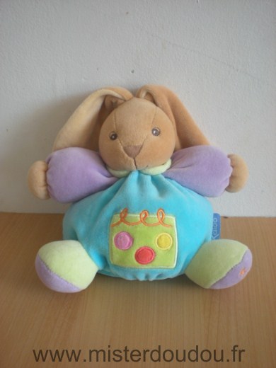 Doudou Lapin Kaloo Bleu mauve 3 rondsrose rouge jaune 