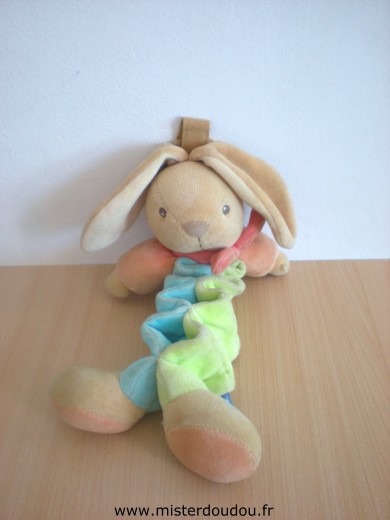 Doudou Lapin Kaloo Bleu vert orange Boite à musique cassée