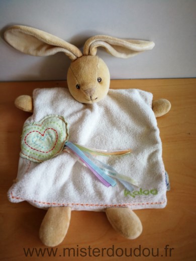 Doudou Lapin Kaloo Ecru coeur vert rubans bonheur 