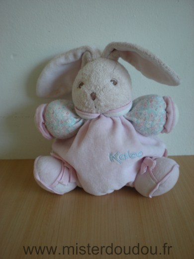 Doudou Lapin Kaloo Liliblue rose et bleu motifs fleurs sur les bras 