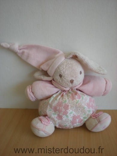 Doudou Lapin Kaloo Lilirose rose blanc motifs fleurs 