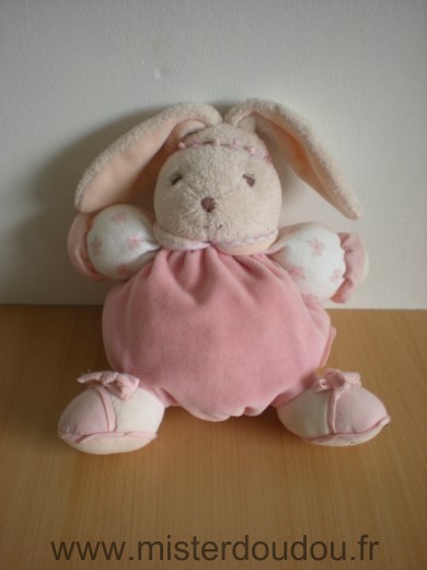 Doudou Lapin Kaloo Lilirose rose blanc motifs fleurs 