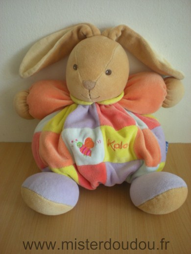 Doudou Lapin Kaloo Patchork jaune orange mauve abeille 