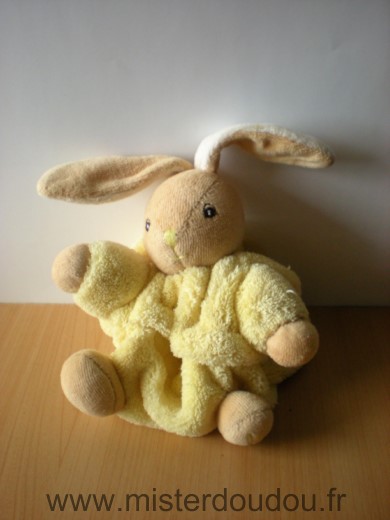 Doudou Lapin Kaloo Plume jaune attache tetine 