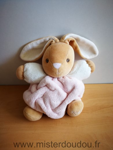 Doudou Lapin Kaloo Plume rose blanc beige nez blanc 