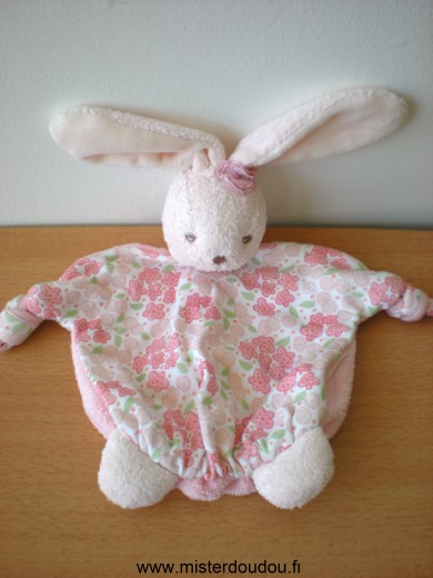 Doudou Lapin Kaloo Rose à fleurs devant et rose derrière 