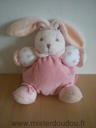 Doudou Lapin Kaloo Rose, blanc motifs fleurs roses 