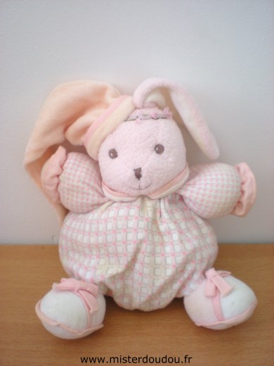 Doudou Lapin Kaloo Rose motifs carreaux Tres bon état général mais des auréoles jaunes non parties au lavage, petit prix