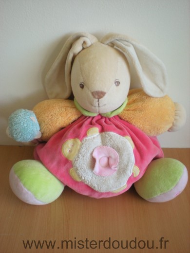 Doudou Lapin Kaloo Rose orange tortue fleur 