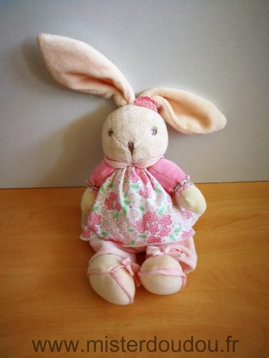 Doudou Lapin Kaloo Rose robe fleurs 