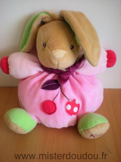 Doudou Lapin Kaloo Rose vert cerises chubby 