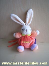 Doudou Lapin Kaloo Rouge orange mauve, brodé kaloo en jaune ruban orange Mini kaloo