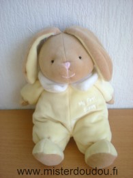 Doudou Lapin Simply soft collection Marron jaune col blanc my first bunny 