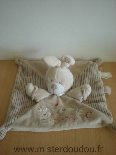 Doudou Lapin Kiabi baby Beige broderie lapin et abc 