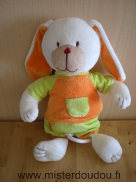 Doudou Lapin Kiabi baby Blanc orange vert Lapin musical 

pas d'étiquette marque kiabi ??