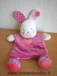 Doudou Lapin Kiabi baby Blanc rose coeur rose 