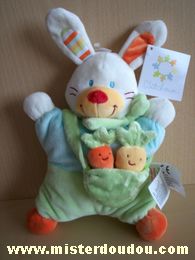 Doudou Lapin Kiabi baby Blanc vert bleu orange Lapin avec un sac contenant 2 carottes