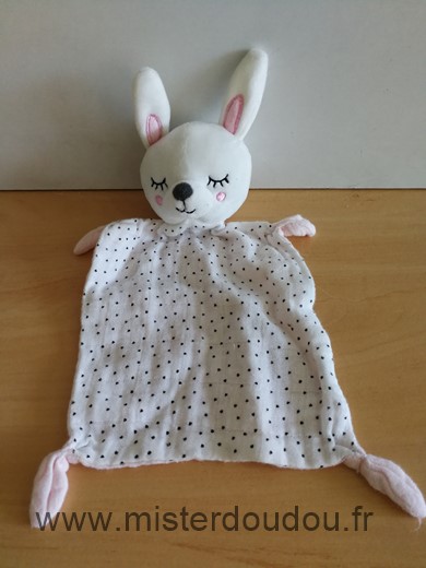 Doudou Lapin Kiabi baby Dormeur lange blanc rose points noirs 