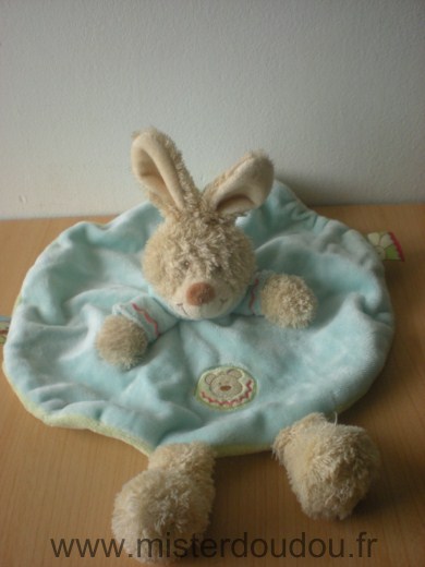 Doudou Lapin Kiabi baby Rond bleu dessus vert dessous 