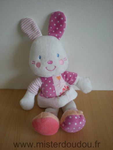 Doudou Lapin Kiabi baby Rose blanc 