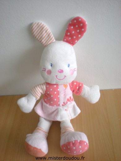 Doudou Lapin Kiabi baby Rose blanc 