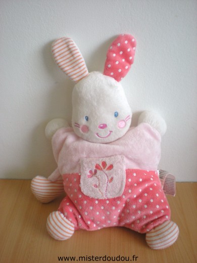 Doudou Lapin Kiabi baby Rose blanc 