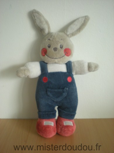 Doudou Lapin Kimbaloo Blanc salopette bleu 