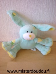 Doudou Lapin Kimbaloo Lapin chien bleu jaune coeur jaune vert 