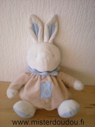 Doudou Lapin Klorane Beige blanc col bleu 