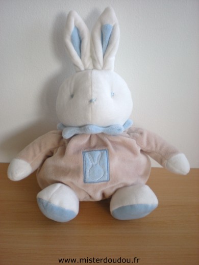 Doudou Lapin Klorane Beige bleu blanc 