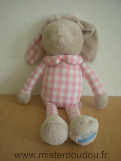 Doudou Lapin Klorane Beige carreau rose 