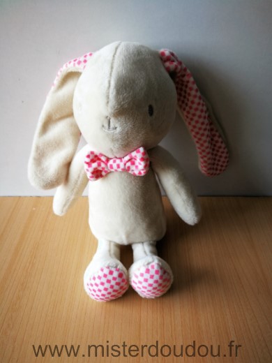 Doudou Lapin Klorane Beige oreilles vichy rose 