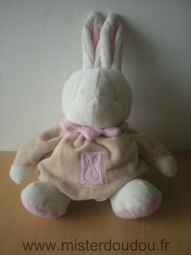 Doudou Lapin Klorane Beige rose blanc 