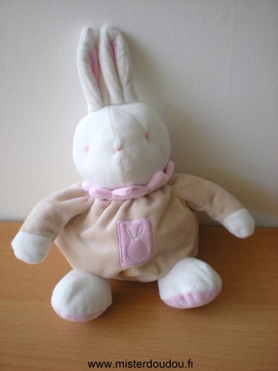 Doudou Lapin Klorane Beige rose blanc 