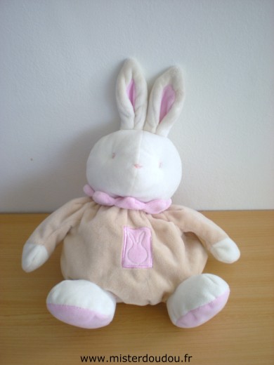 Doudou Lapin Klorane Beige rose blanc 