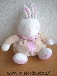 Doudou Lapin Klorane Beige rose blanc col rose Oreilles usées : petit prix