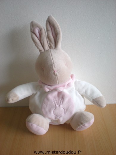 Doudou Lapin Klorane Blanc beige rose 