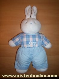 Doudou Lapin Klorane Blanc bleu J aime les calins