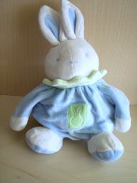 Doudou Lapin Klorane Blanc bleu 