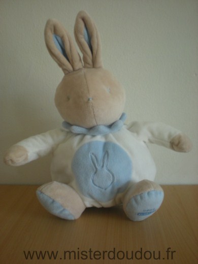 Doudou Lapin Klorane Blanc bleu beige 