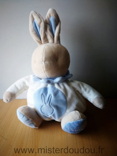 Doudou Lapin Klorane Blanc bleu beige 