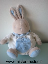 Doudou Lapin Klorane Blanc bleu beige 